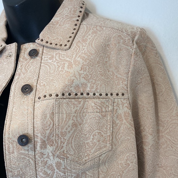 C CONCEPT Leather Jacket Tan with Paisley Rose Gold Design Size 8 - Picture 6 of 8